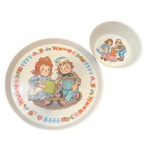Vintage 1969 Bobbs Merrill Oneida Deluxe Raggedy Ann & Andy 8.5 Plate and Bowl